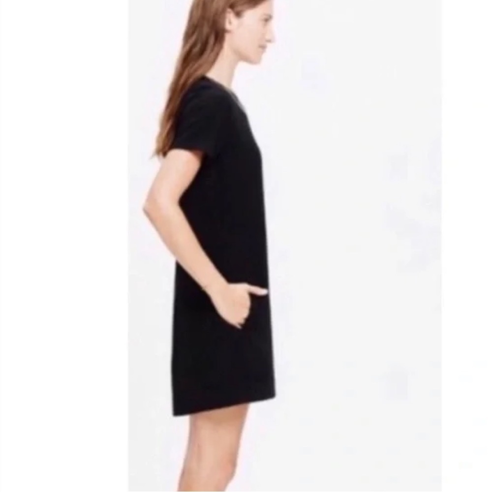 MADEWELL Black Leather Trim Neckline Tee Dress Short Sleeve With Pockets Size XS - Picture 11 of 12